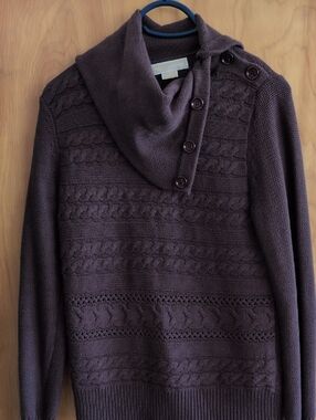 Michael Kors Women's Dark Brown Turtleneck Button-Shoulder Sweater